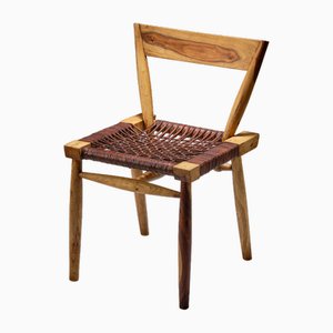 Mid-Century Style Danish Leather Strung African Hardwood Framed Chair, Denmark, 1980s