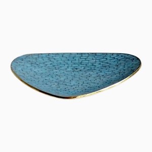 Vintage Brass and Turquoise Blue Enamel Bowl, 1960s