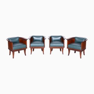 Art Deco Oak Armchairs with Leather, 1920s, Set of 4