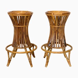 Sgabelli Bar Stools in Bamboo, 1970s, Set of 2