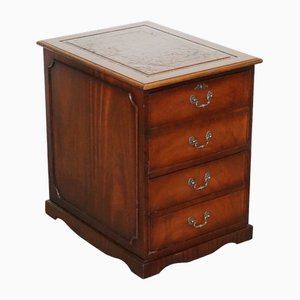 Mahogany Gold Embossed Filing Cabinet with Brown Leather Top