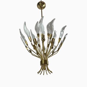 Vintage Lights Chandelier in Golden Metal and Murano Glass, Italy, 1970s