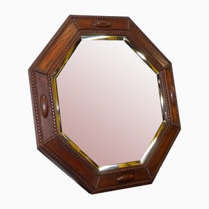 Antique Arts and Crafts Octagonal Bevelled Oak Mirror