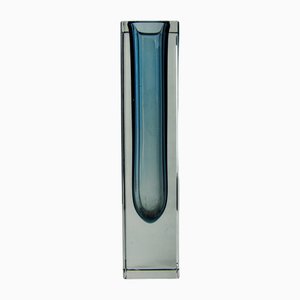 Blue Gray Cubic Sommerso Vase attributed to Seguso, Murano, Italy, 1970s