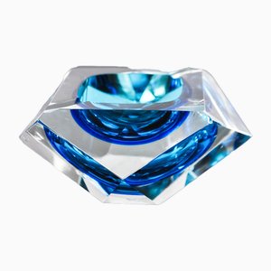 Blue Sommerso Ashtray in Faceted Glass attributed to Seguso, Italy, 1970s
