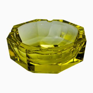 Green Sommerso Ashtray in Faceted Glass attributed to Seguso, Murano, Italy, 1970s