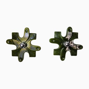 Puzzle Sconces in Green Ceramics attributed to Hustadt Leuchten, Germany, 1960s, Set of 2