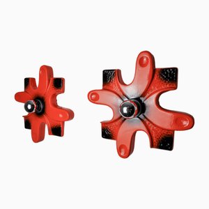 Apliques Puzzle atribuidos a cerámica roja Hustadt Leuchten de Hustadt Leuchten, Alemania, años 60. Juego de 2