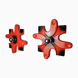 Appliques Puzzle attribuées à Hustadt Leuchten Céramiques Rouges de Hustadt Leuchten, Allemagne, 1960s, Set de 2