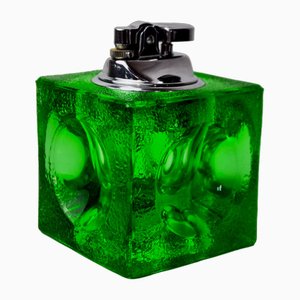Encendedor Ice Cube verde de cristal de Murano atribuido a Antonio Imperatore, Italia, años 70