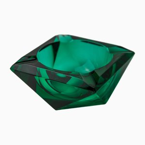 Faceted Ashtray in Green Murano Glass attributed to Seguso, Italy, 1970s