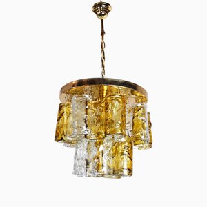 Two-Tone Chandelier in Orange and Transparent Murano Glass attributed to Zero Quattro, Italy, 1970s