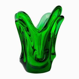Jarrón de cristal de Murano verde de Seguso, Italia, años 60