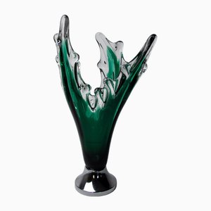 Sommerso Vase in Green Murano Glass attributed to Seguso, Italy, 1970s
