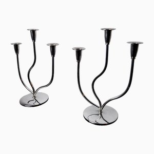 Art Deco Candlesticks in Stainless Steel, Spain, 1970s, Set of 2