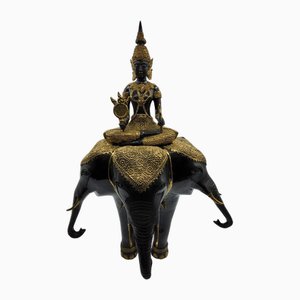 Scultura in bronzo del Bouddha in oro su elefante