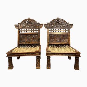 Große Stühle aus Seil & exotischem Holz, 2 . Set