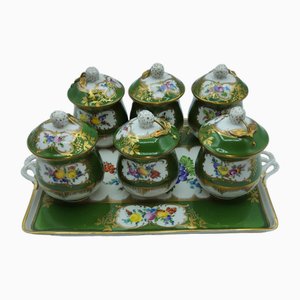 19th Century Porcelain Chocolate Cup Set with Tray, Set of 7