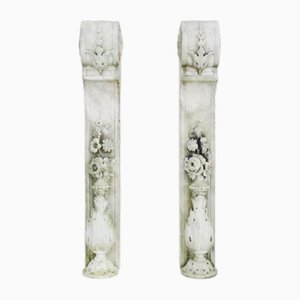 Fireplace Jambs in Carved White Marble, Set of 2
