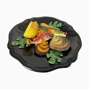 Majolica Fish Ornamental Plate Salins in Black, Yellow and Red, 1960s