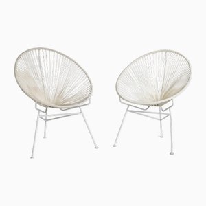 Acapulco Chairs in Cream Weave on White Frame, 1970s, Set of 2