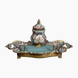 Gilt Bronze and Champleve Enamelled Inkstand