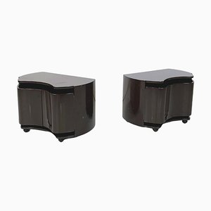 Italian Modern Dark Brown Lacquered Wood Bedside Table Aiace by Benatti, 1970s, Set of 2