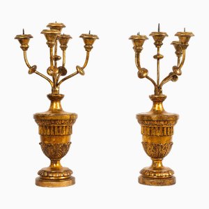 Late 18th Century Candelabras in Carved Gilt Wood, Set of 2