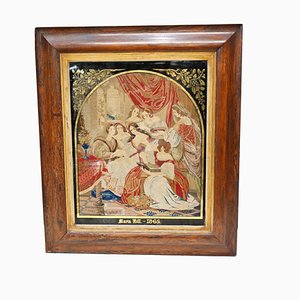 Antique Italian Needlepoint Tapestry of Courtly Maidens, 1865