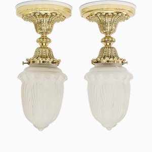 Ceiling Lamps with Original Glass Shades, Vienna, 1890s, Set of 2