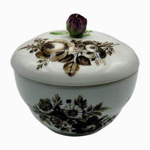 Sugar Bowl in Painted in Black with Roses by Meissen Marcolini