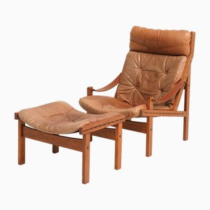 Hunter Lounge Chair with Original Ottoman by Torbjørn Afdal for Bruksbo, Norway, 1962, Set of 2