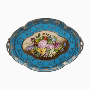 Porcelain Tray Silver Inlaid Hand Painted in the style of Sèvres
