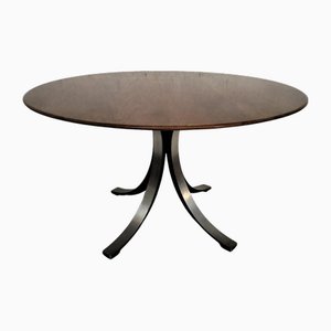 Round Wood and Metal Model T69 Dining Table by Osvaldo Borsani and Eugenio Gerli for Tecno, 1960s