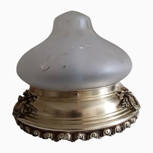 Lampada da soffitto con montatura in ottone, bronzo e vetro satinato, fine XIX secolo