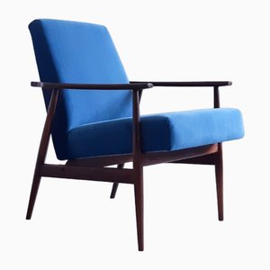 Mid-Century Armchair in Blue Velvet by Henryk Lis, 1967