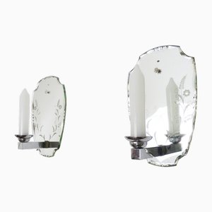 Venezianische Vintage Wandlampen mit Spiegel, 1950er, 2er Set