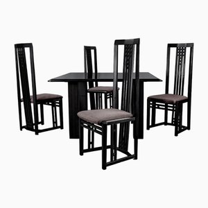 Vintage Black Dining Tabel and Chairs by Umberto Asnago, 1980, Set of 5