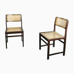 Mid-Hentury Wooden Chairs in Vienna Straw, Italy, 1960s, Set of 2