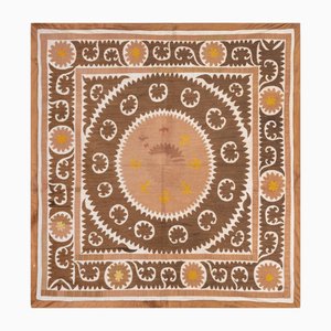 Uzbek Tan Suzani Embroidery Tablecloth
