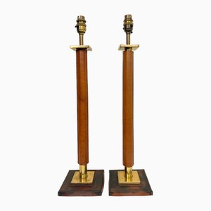 Vintage English Table Lamps in Stitched Leather and Bronze, 1950s, Set of 2
