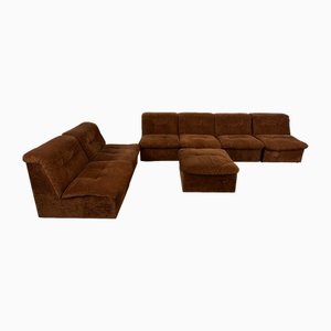 Vintage Brown Fabric Modular Sofa, 1970s, Set of 7