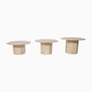 Octagonal Travertine Side Tables, 1970s, Set of 3