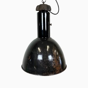 Lámpara colgante Bauhaus industrial esmaltada en negro de Elektrosvit, años 30