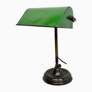 Lámpara de mesa de banco vintage esmaltada en verde, años 60