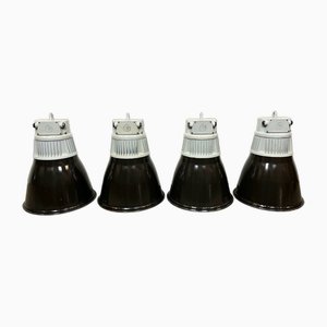 Lámparas colgantes industriales de esmalte negro de Elektrosvit, años 70. Juego de 4