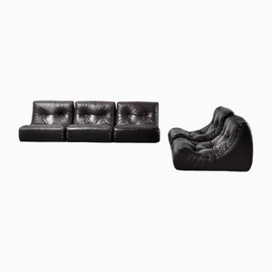 Space Age Leather Modular Sofa attributed to Michel Ducaroy, France, 1970s, Set of 5