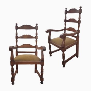 19th Century English Chairs with Armrests, Set of 2