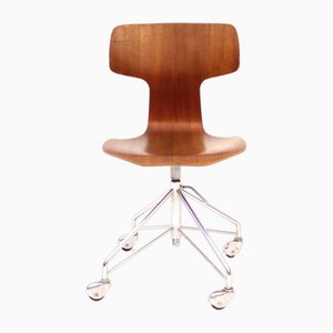 Early Teak Desk Chair T-Chair Model 3113 by Arne Jacobsen for Fritz Hansen, 1963
