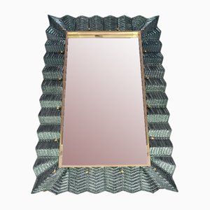 Specchio da parete in vetro di Murano e ottone verde acqua, 2000